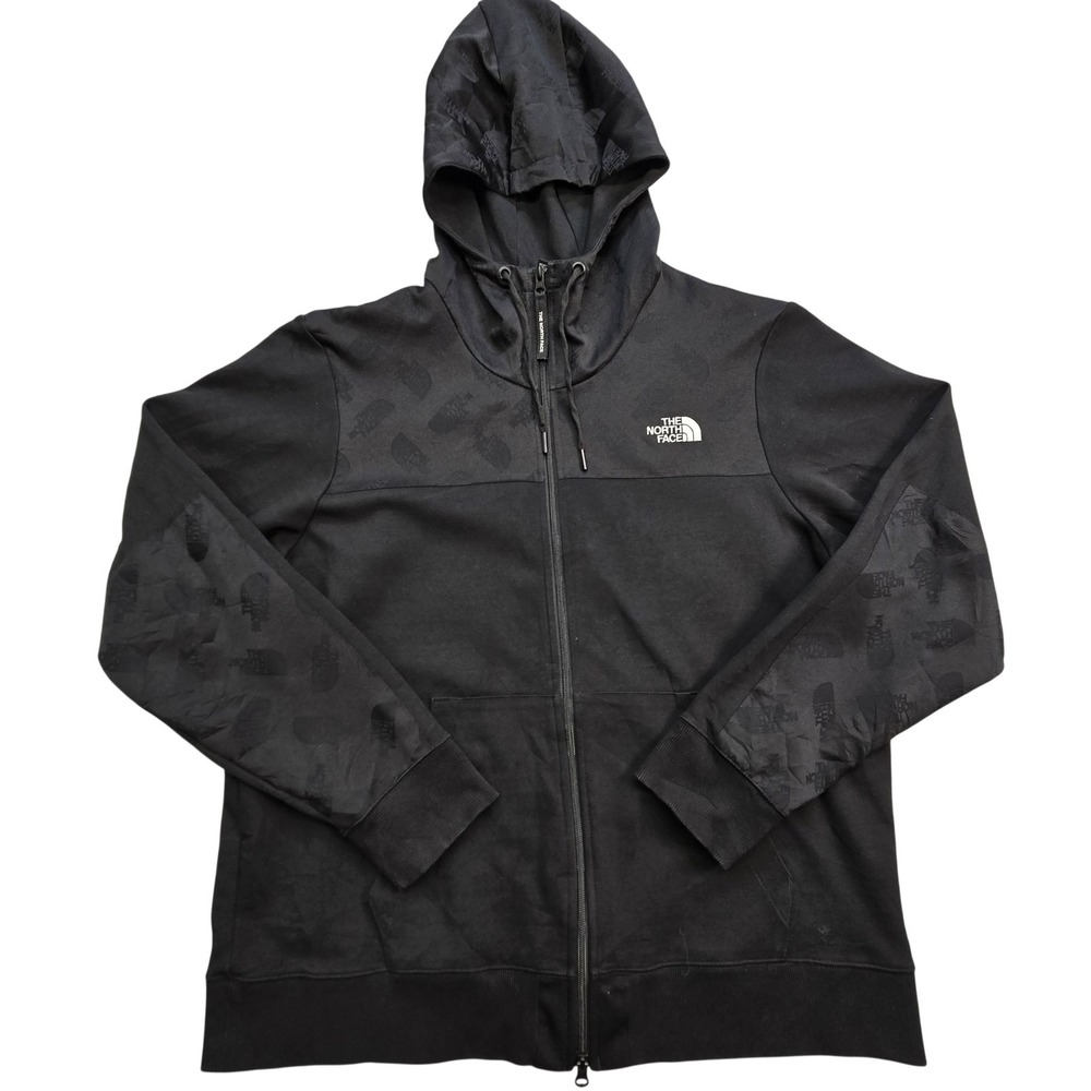 The North Face Hoodie Mens XL Black Full Zip Hooded Graphic Logo Fleece
